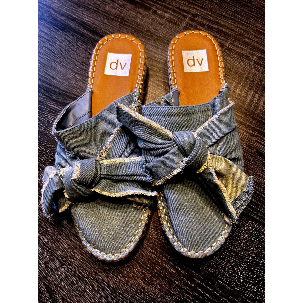 DV by Dolce Vita Denim Espadrille Slides Knotted Bow Slip On Women's Shoes